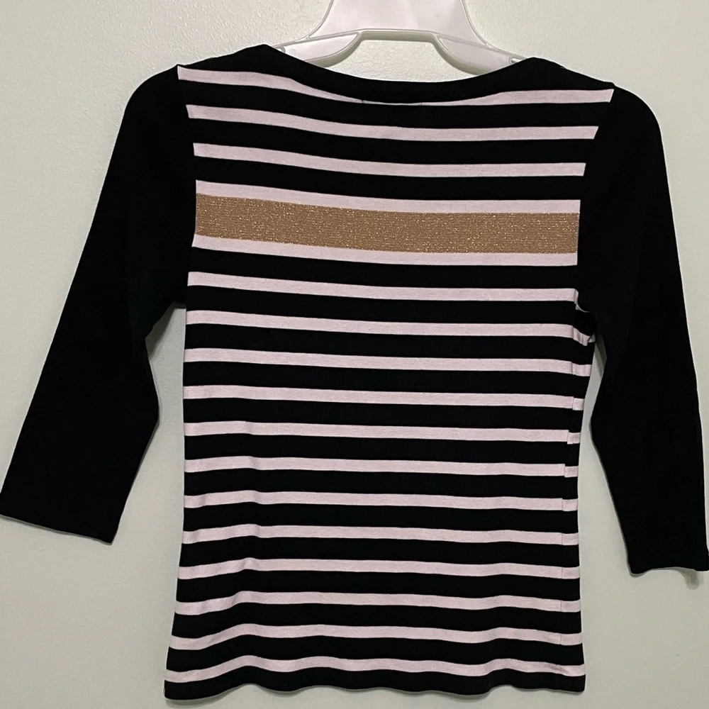 Lauren Ralph Lauren boat neck shirt size M gold stripe across front great shape - Picture 3 of 6